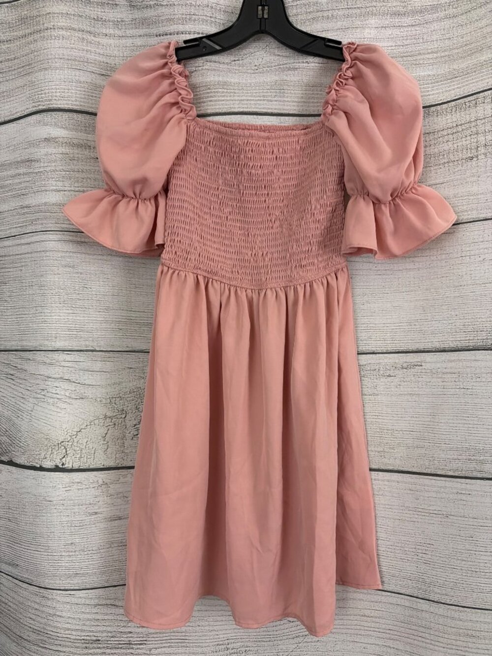 Pink Puff Sleeve Smocked Midi Dress Size S